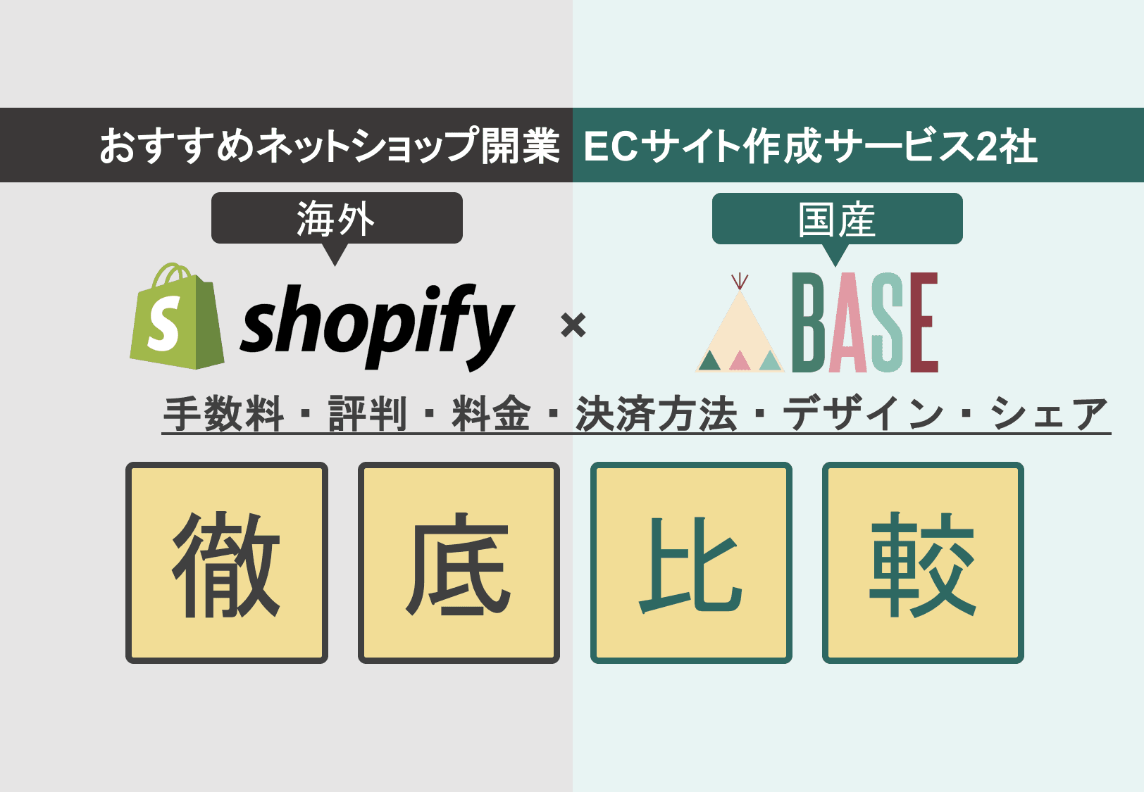 Shopify×BASE徹底比較！おすすめネットショップ開業の評判・手数料・料金・決済方法のアイキャッチ画像