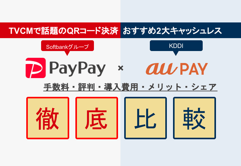 PayPay×au PAY徹底比較！評判・手数料・QR決済端末のシェア・無料導入のメリットのアイキャッチ画像