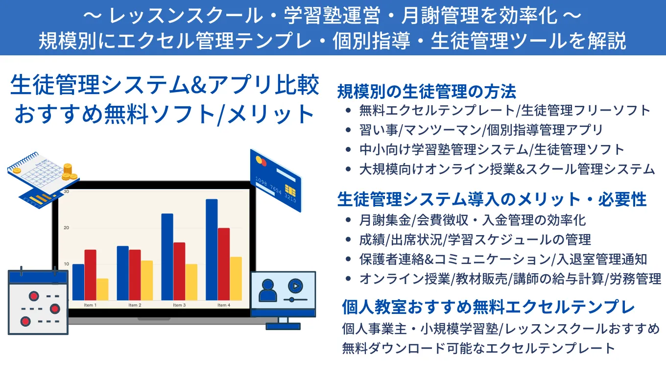 生徒管理システム&アプリ比較36選！規模おすすめ機能・選び方・フリーソフト・無料エクセルテンプレートのサムネイル画像