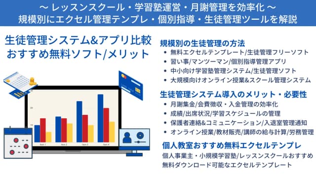 生徒管理システム&アプリ比較36選！規模おすすめ機能・選び方・フリーソフト・無料エクセルテンプレートのアイキャッチ画像